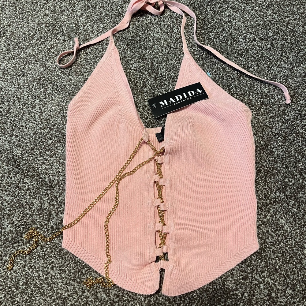 Hera Collection chain up going out halter ribbed crop top
